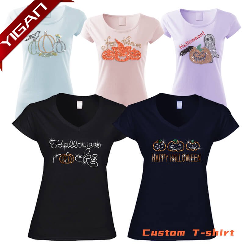 Pumpkin Glitter Rhinestone Transfer Iron on Custom T-shirt
