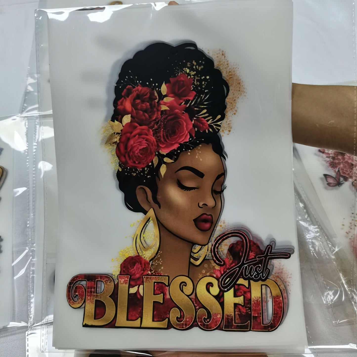 Transfer Printed Just Blessed Black Girl