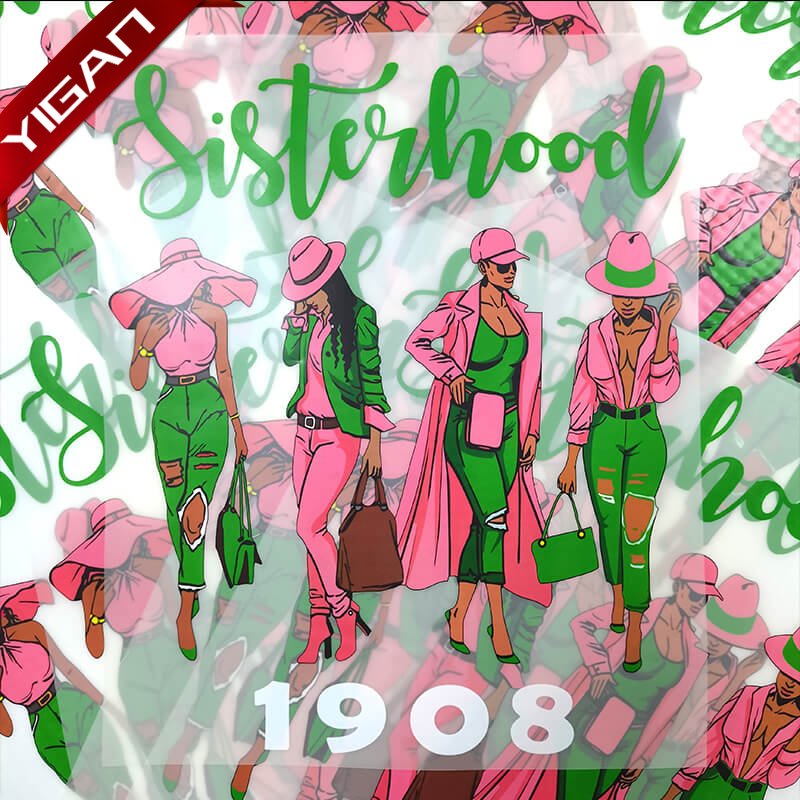 Hot Sale Sisterhood Iron on Transfer for Custom Pink and Green T-shirt