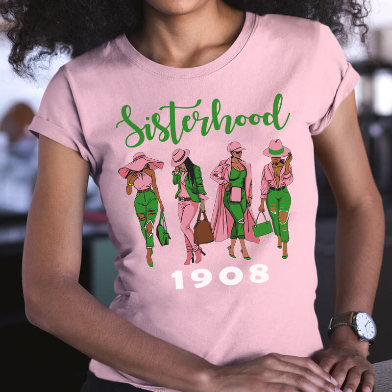 Hot Sale Sisterhood Iron on Transfer for Custom Pink and Green T-shirt