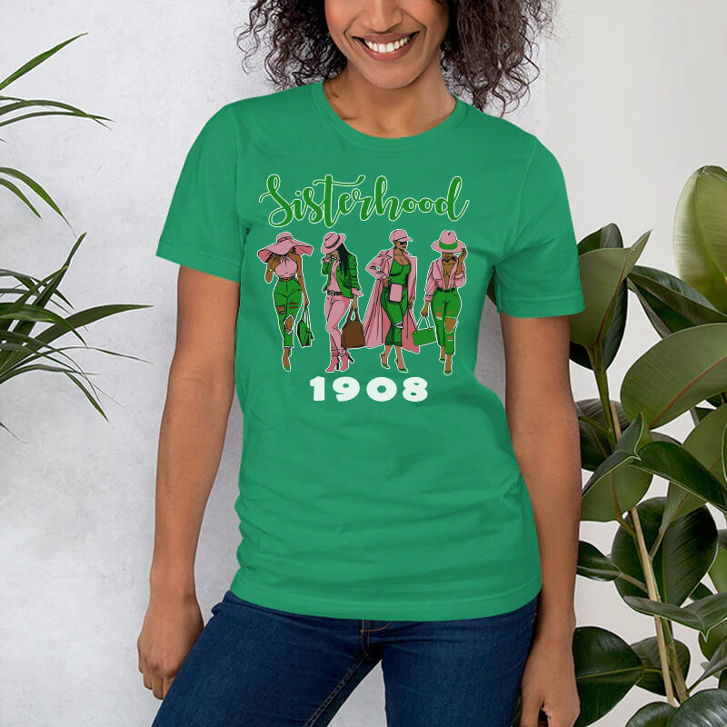 Hot Sale Sisterhood Iron on Transfer for Custom Pink and Green T-shirt