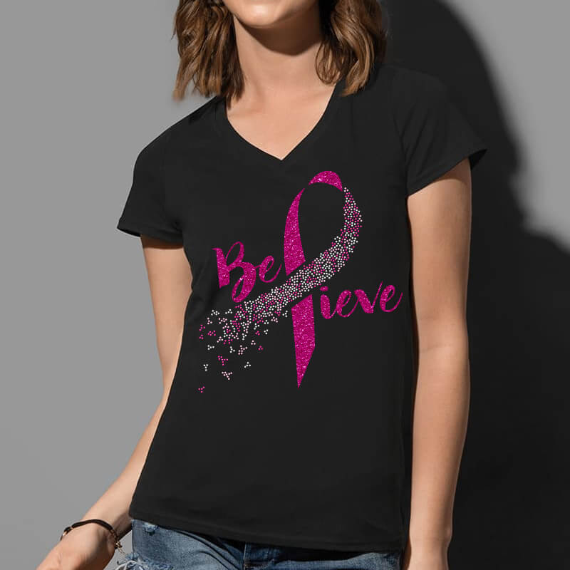 Crystal I Believe Pink Ribbon Rhinestone