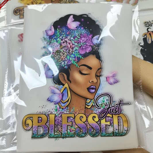 Transfer Printed Just Blessed Black Girl