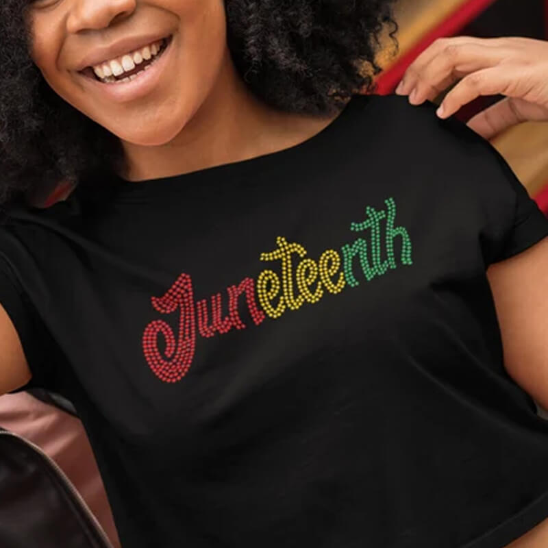 Factory Custom Juneteenth crystal rhinestone transfer motif design for tshirts