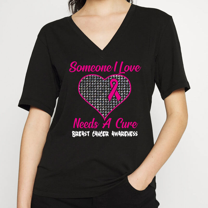 Rhinestone Transfer someone i love Breast Cancer Awareness