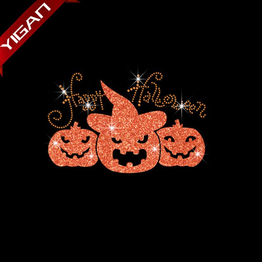 Pumpkin Glitter Rhinestone Transfer Iron on Custom T-shirt